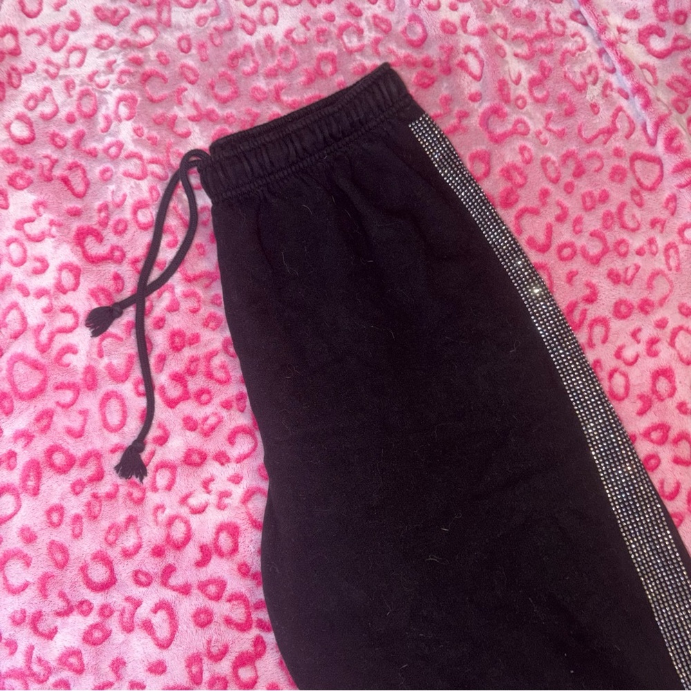 PINK Victoria's Secret Black Joggers with Rhinestone Side Stripe